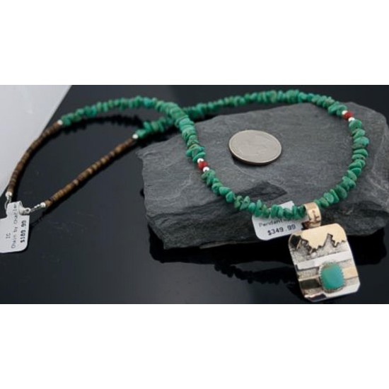Certified Authentic 12kt Gold Filled and .925 Sterling Silver Handmade Mountain Turquoise Native American Necklace 370920436163