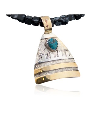 Certified Authentic 12kt Gold Filled and .925 Sterling Silver Handmade Mountain Turquoise Native American Necklace 370922026548