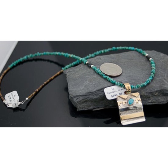 Certified Authentic 12kt Gold Filled and .925 Sterling Silver Handmade Mountain Turquoise Native American Necklace 390646452909