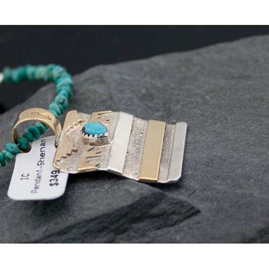 Certified Authentic 12kt Gold Filled and .925 Sterling Silver Handmade Mountain Turquoise Native American Necklace 390646452909