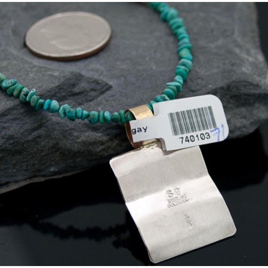 Certified Authentic 12kt Gold Filled and .925 Sterling Silver Handmade Mountain Turquoise Native American Necklace 390646452909