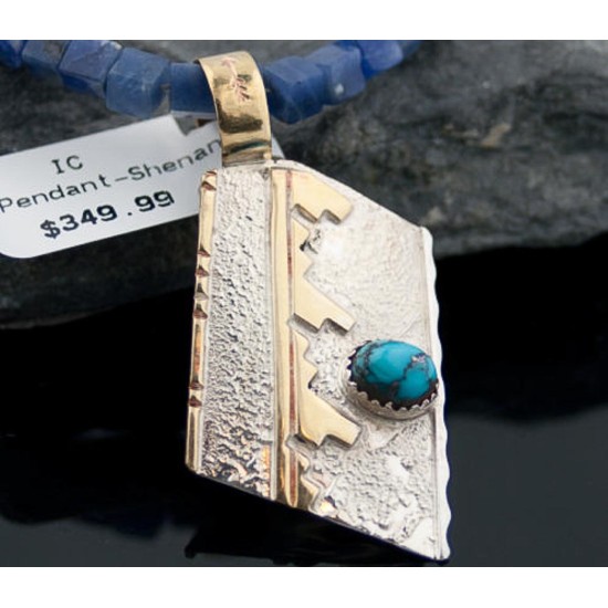 Certified Authentic 12kt Gold Filled and .925 Sterling Silver Handmade Mountain Turquoise Native American Necklace 390650227447