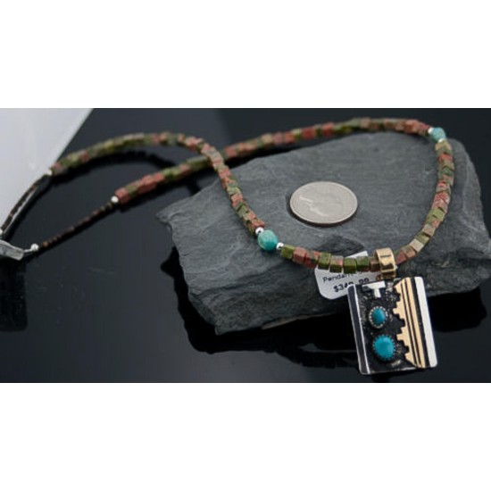 Certified Authentic 12kt Gold Filled and .925 Sterling Silver Handmade Mountain Turquoise Native American Necklace 390676001919