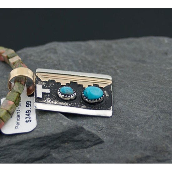 Certified Authentic 12kt Gold Filled and .925 Sterling Silver Handmade Mountain Turquoise Native American Necklace 390676001919