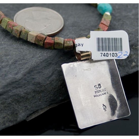Certified Authentic 12kt Gold Filled and .925 Sterling Silver Handmade Mountain Turquoise Native American Necklace 390676001919