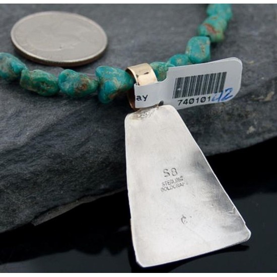Certified Authentic 12kt Gold Filled and .925 Sterling Silver Handmade Mountain Turquoise Native American Necklace 390679498119