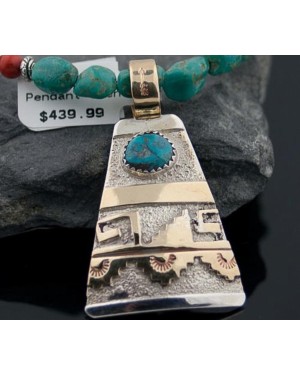 Certified Authentic 12kt Gold Filled and .925 Sterling Silver Handmade Mountain Turquoise Native American Necklace 390679498119
