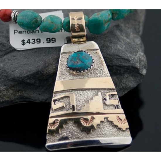 Certified Authentic 12kt Gold Filled and .925 Sterling Silver Handmade Mountain Turquoise Native American Necklace 390679498119