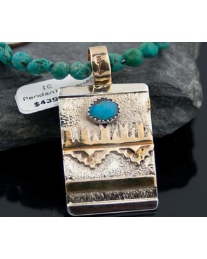 Certified Authentic 12kt Gold Filled and .925 Sterling Silver Handmade Mountain Turquoise Native American Necklace 390681033196
