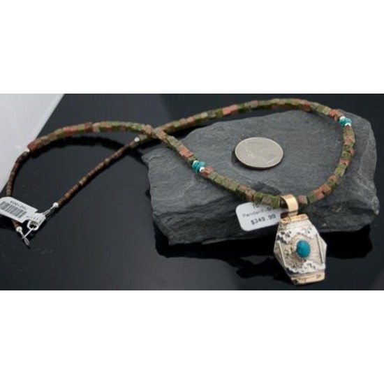 Certified Authentic 12kt Gold Filled and .925 Sterling Silver Handmade Mountain Turquoise Native American Necklace 390682310843