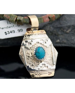 Certified Authentic 12kt Gold Filled and .925 Sterling Silver Handmade Mountain Turquoise Native American Necklace 390682310843