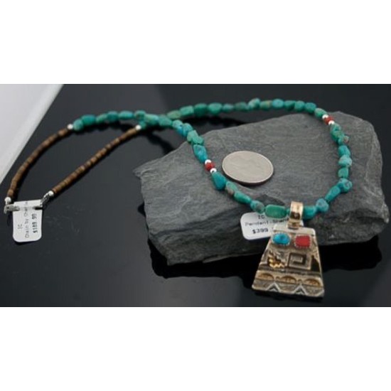 Certified Authentic 12kt Gold Filled and .925 Sterling Silver Handmade Sun Turquoise Native American Necklace 390679811494