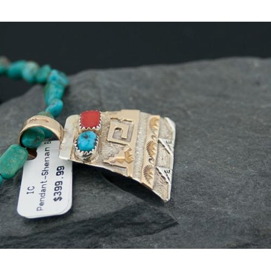 Certified Authentic 12kt Gold Filled and .925 Sterling Silver Handmade Sun Turquoise Native American Necklace 390679811494