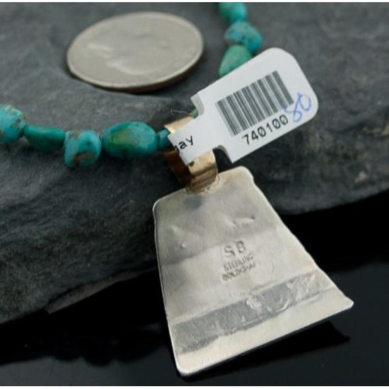 Certified Authentic 12kt Gold Filled and .925 Sterling Silver Handmade Sun Turquoise Native American Necklace 390679811494