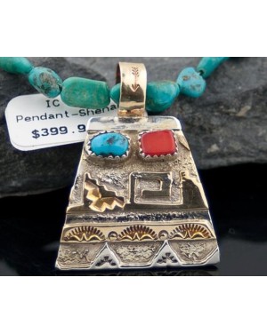 Certified Authentic 12kt Gold Filled and .925 Sterling Silver Handmade Sun Turquoise Native American Necklace 390679811494
