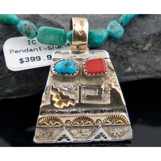 Certified Authentic 12kt Gold Filled and .925 Sterling Silver Handmade Sun Turquoise Native American Necklace 390679811494