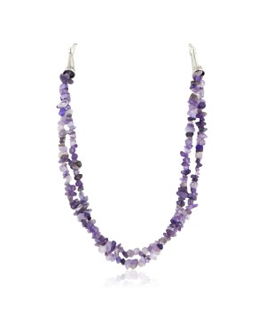Certified Authentic 2 Strand Navajo .925 Sterling Silver AMETHYST Native American Necklace 16009