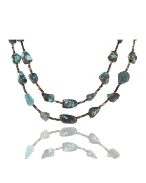 Certified Authentic 2 Strand Navajo .925 Sterling Silver and ST Turquoise Native American Necklace 15838-2