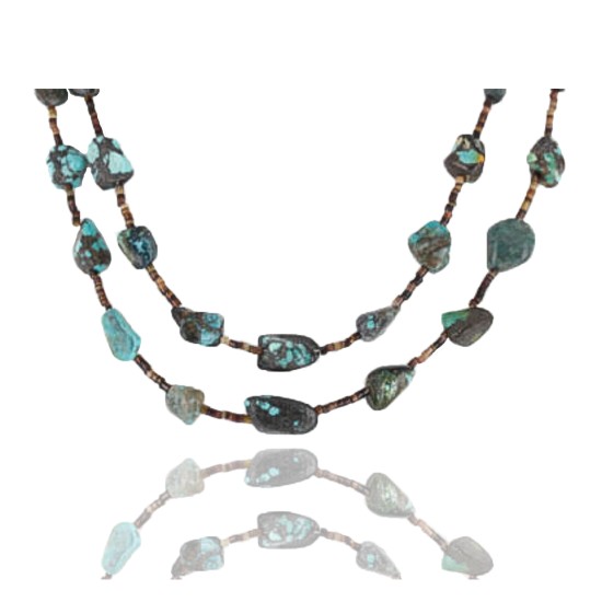 Certified Authentic 2 Strand Navajo .925 Sterling Silver and ST Turquoise Native American Necklace 15838-2