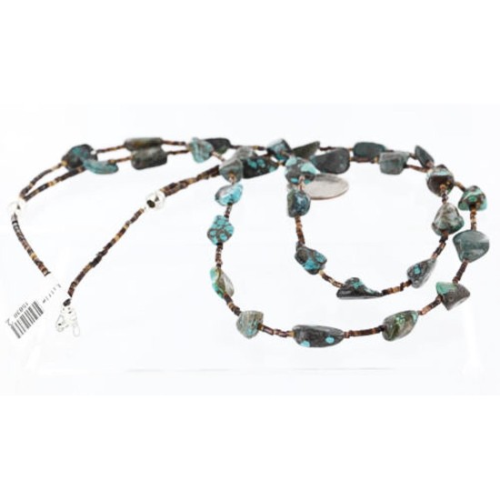 Certified Authentic 2 Strand Navajo .925 Sterling Silver and ST Turquoise Native American Necklace 15838-2
