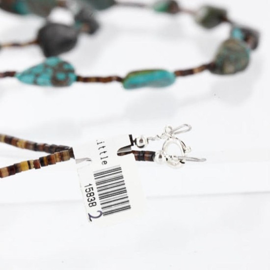Certified Authentic 2 Strand Navajo .925 Sterling Silver and ST Turquoise Native American Necklace 15838-2