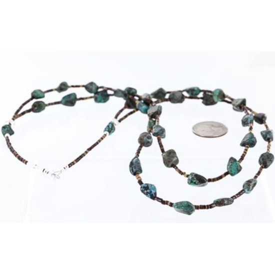 Certified Authentic 2 Strand Navajo .925 Sterling Silver and Turquoise Native American Necklace 15838-1