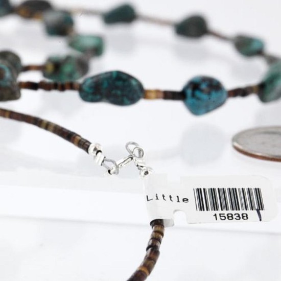 Certified Authentic 2 Strand Navajo .925 Sterling Silver and Turquoise Native American Necklace 15838-1