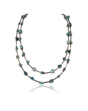 Certified Authentic 2 Strand Navajo .925 Sterling Silver and Turquoise Native American Necklace 15838-1