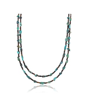 Certified Authentic 2 Strand Navajo .925 Sterling Silver and Turquoise Native American Necklace 15867-3
