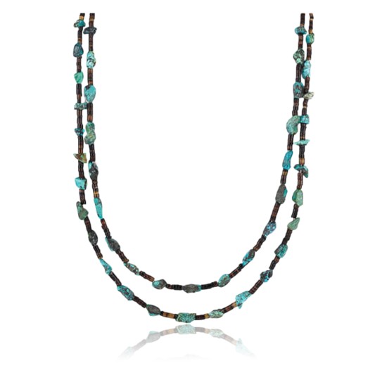 Certified Authentic 2 Strand Navajo .925 Sterling Silver and Turquoise Native American Necklace 15867-3