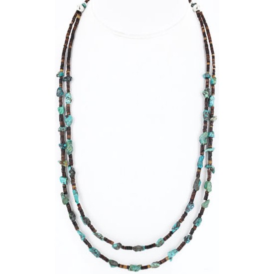 Certified Authentic 2 Strand Navajo .925 Sterling Silver and Turquoise Native American Necklace 15867-3