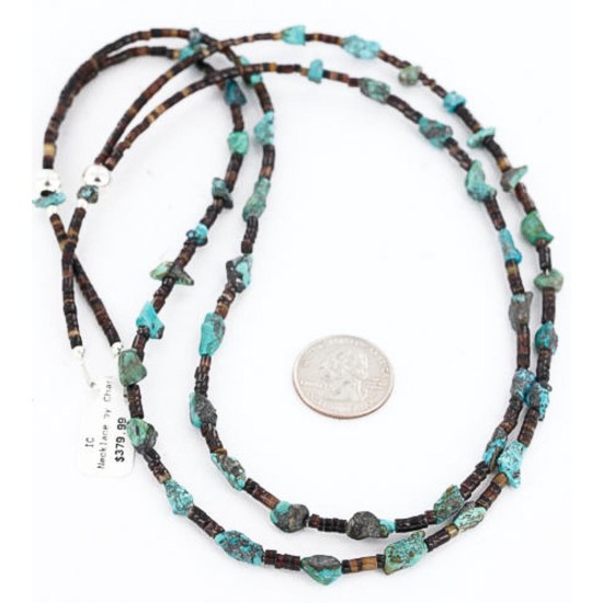 Certified Authentic 2 Strand Navajo .925 Sterling Silver and Turquoise Native American Necklace 15867-3
