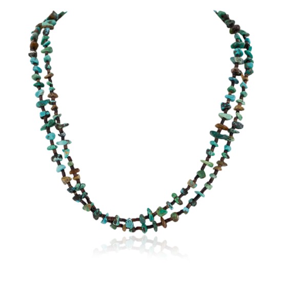 Certified Authentic 2 Strand Navajo .925 Sterling Silver and Turquoise Native American Necklace 25252-3
