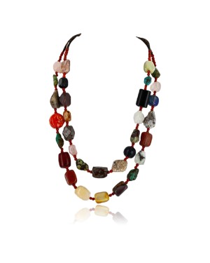 Certified Authentic 2 Strand Navajo .925 Sterling Silver CARICO L Turquoise and Multicolor Stones Native American Necklace 390750390873