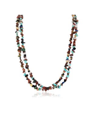 Certified Authentic 2 Strand Navajo .925 Sterling Silver Natural Multicolor Stones Native American Necklace 16004