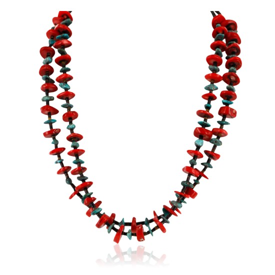 Certified Authentic 2 Strand Navajo .925 Sterling Silver Natural Turquoise and Coral Native American Necklace 750175 Certified Authentic 2 Strand Navajo .925 Sterling Silver Natural Turquoise and Coral Native American Necklace 750175