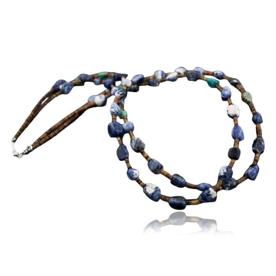 Certified Authentic 2 Strand Navajo .925 Sterling Silver Natural Turquoise and LAPIS Native American Necklace 370825592411