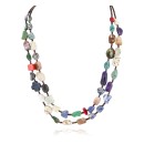 Certified Authentic 2 Strand Navajo .925 Sterling Silver Natural Turquoise Multicolor Native American Necklace 25263