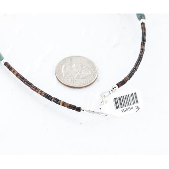 Certified Authentic 2 Strand Navajo .925 Sterling Silver Turquoise and Agate Native American Necklace 15554-3