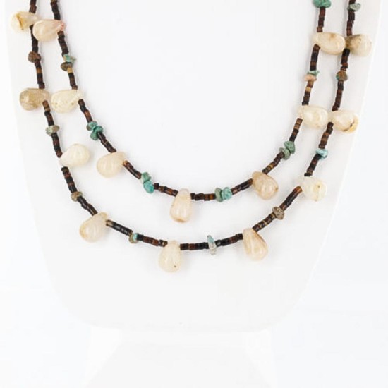Certified Authentic 2 Strand Navajo .925 Sterling Silver Turquoise and Agate Native American Necklace 15835-11