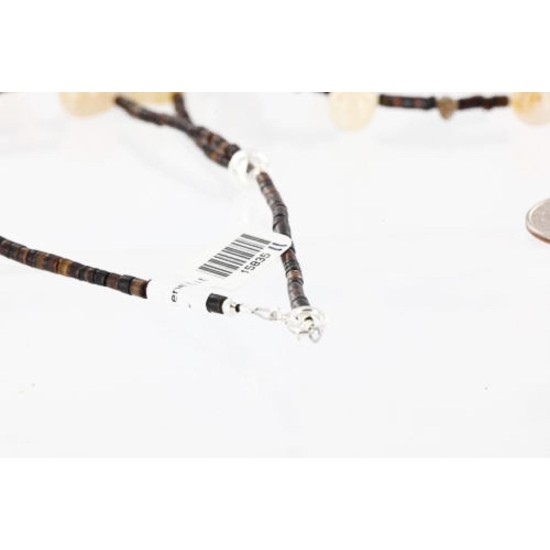 Certified Authentic 2 Strand Navajo .925 Sterling Silver Turquoise and Agate Native American Necklace 15835-11