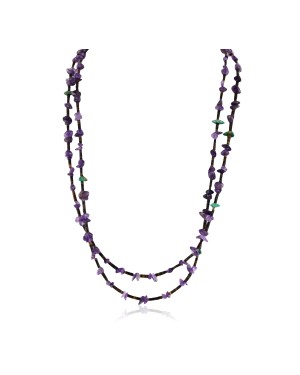 Certified Authentic 2 Strand Navajo .925 Sterling Silver Turquoise and AMETHYST Native American Necklace 16011