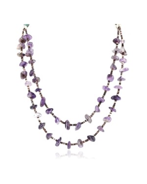 Certified Authentic 2 Strand Navajo .925 Sterling Silver Turquoise and AMETHYST Native American Necklace 750126