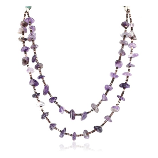 Certified Authentic 2 Strand Navajo .925 Sterling Silver Turquoise and AMETHYST Native American Necklace 750126