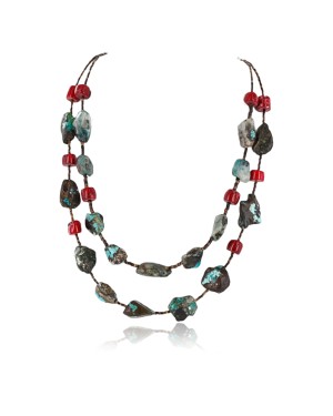 Certified Authentic 2 Strand Navajo .925 Sterling Silver Turquoise and Coral Native American Necklace 371013671980