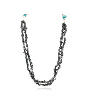 Certified Authentic 2 Strand Navajo .925 Sterling Silver Turquoise and Hematite Native American Necklace 16008
