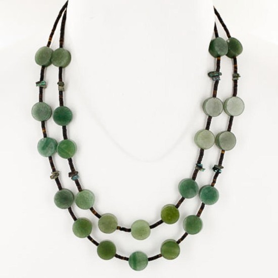Certified Authentic 2 Strand Navajo .925 Sterling Silver Turquoise and Jade Native American Necklace 15501-181
