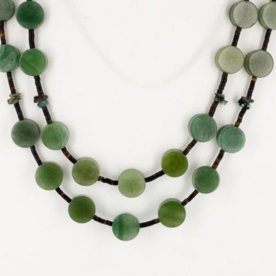 Certified Authentic 2 Strand Navajo .925 Sterling Silver Turquoise and Jade Native American Necklace 15501-181