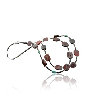 Certified Authentic 2 Strand Navajo .925 Sterling Silver Turquoise and Jasper Native American Necklace 15777-34
