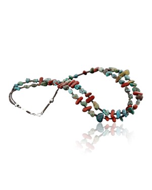 Certified Authentic 2 Strand Navajo .925 Sterling Silver Turquoise and Jasper Native American Necklace 370984153994